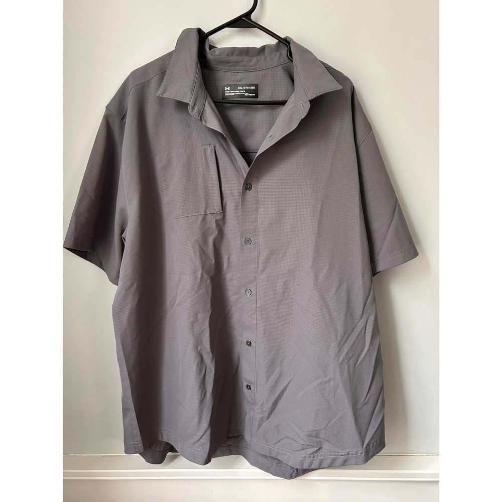 Under Armour HeatGear Mens XXL Gray Ripstop Short Sleeve Button Down Shirt